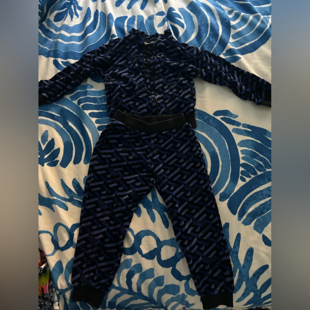 Versace velour kids logo all over sweatsuit